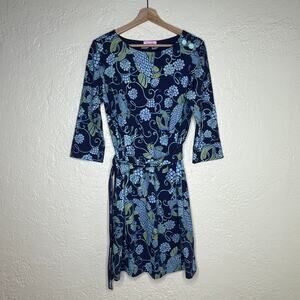 Lilly Pulitzer Women's Jonah Koi Fish Blue Green Floral Belted Dress Size Medium